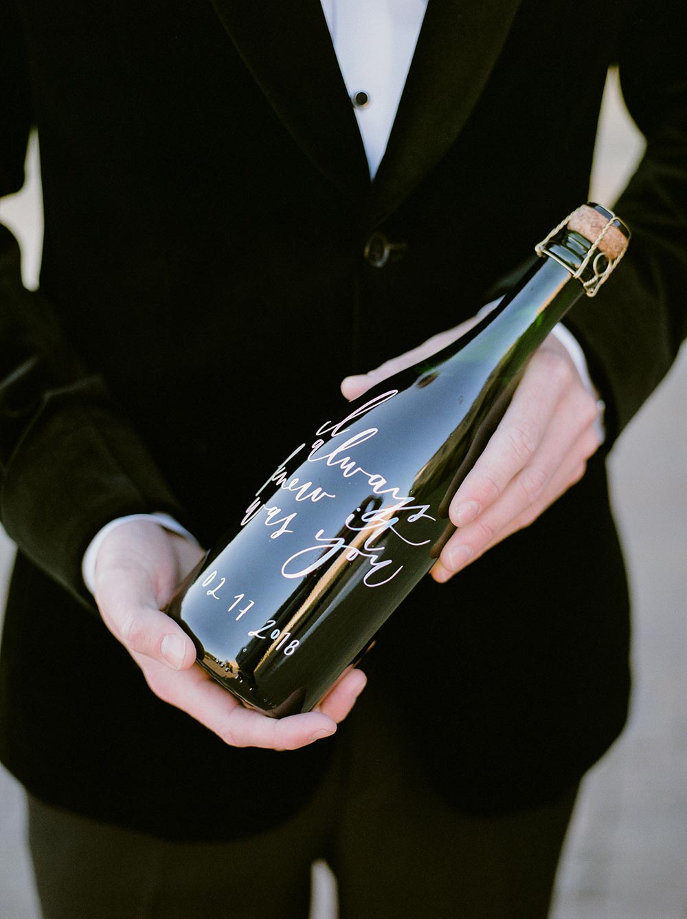 calligraphy champagne bottle 